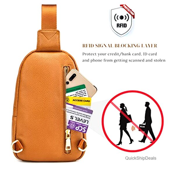 Leather Crossbody Sling Bag RFID Blocking Travel Hiking Backpack - Picture 4 of 6